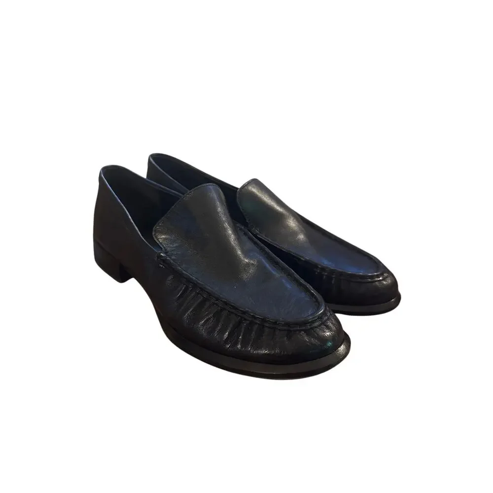 Women 7 Vince Nora Flats Black Leather Loafers Shoes Slip On Round Toe